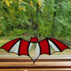 Wall Art & Decor, Bats, RETAILONLY, stained glass, gothic home decor, gothic decor, goth decor, Red & Clear Stained Glass Bat, darkothica