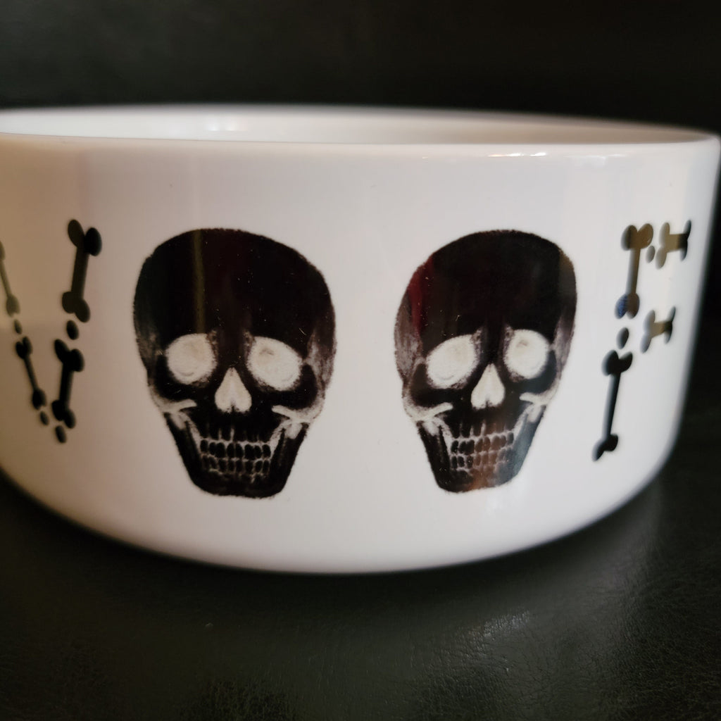 Pet Supplies, Barkothica, dogs, gothic home decor, gothic decor, goth decor, Skull & Bones Woof Bowl, darkothica