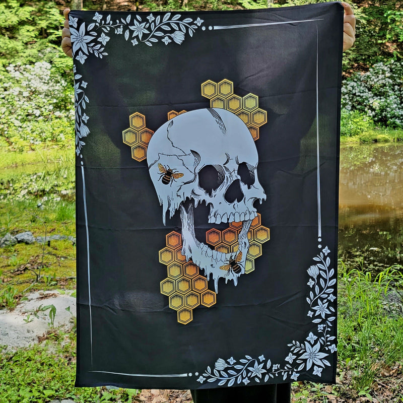 gothic home decor - gothic decor -  Honey Bee Skull Tapestry - High Quality Wall Art & Decor from DARKOTHICA® Shop now at DARKOTHICA®Skulls/Skeletons