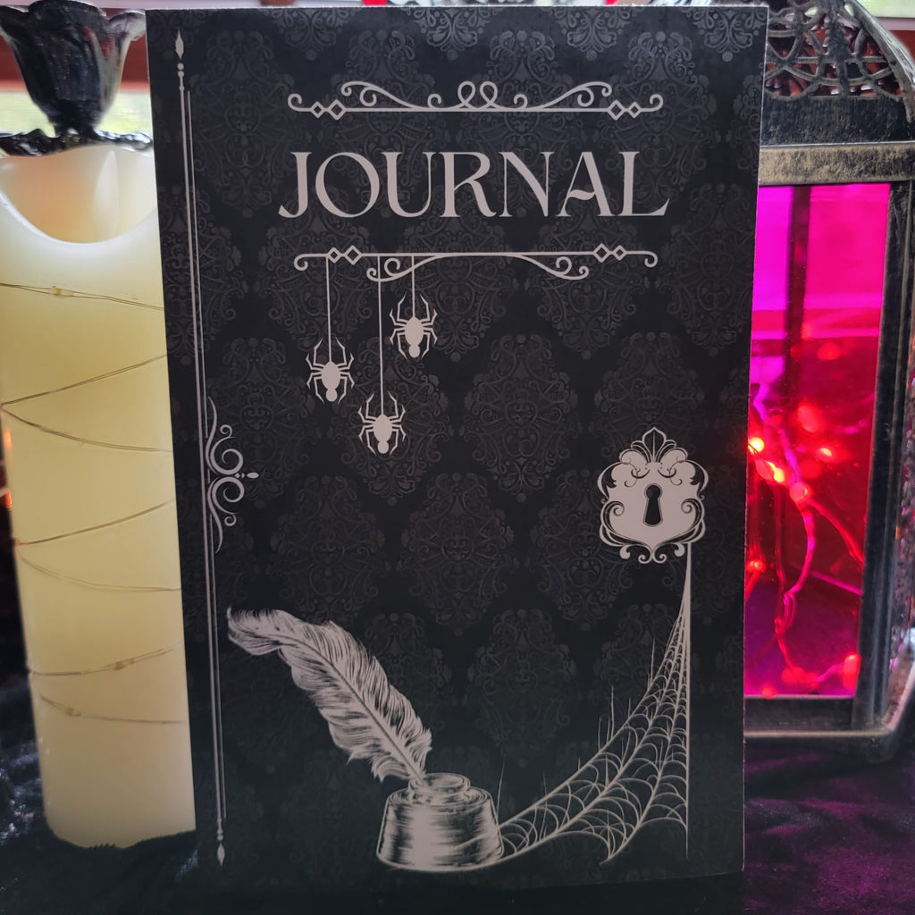 Journal, Journal, gothic home decor, gothic decor, goth decor, Spider Damask Paperback Journal, darkothica