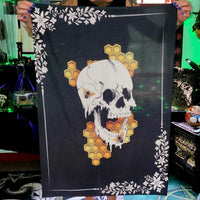 gothic home decor, gothic decor, goth decor, DEFECT DISCOUNT - Honey Bee Skull Tapestry, darkothica