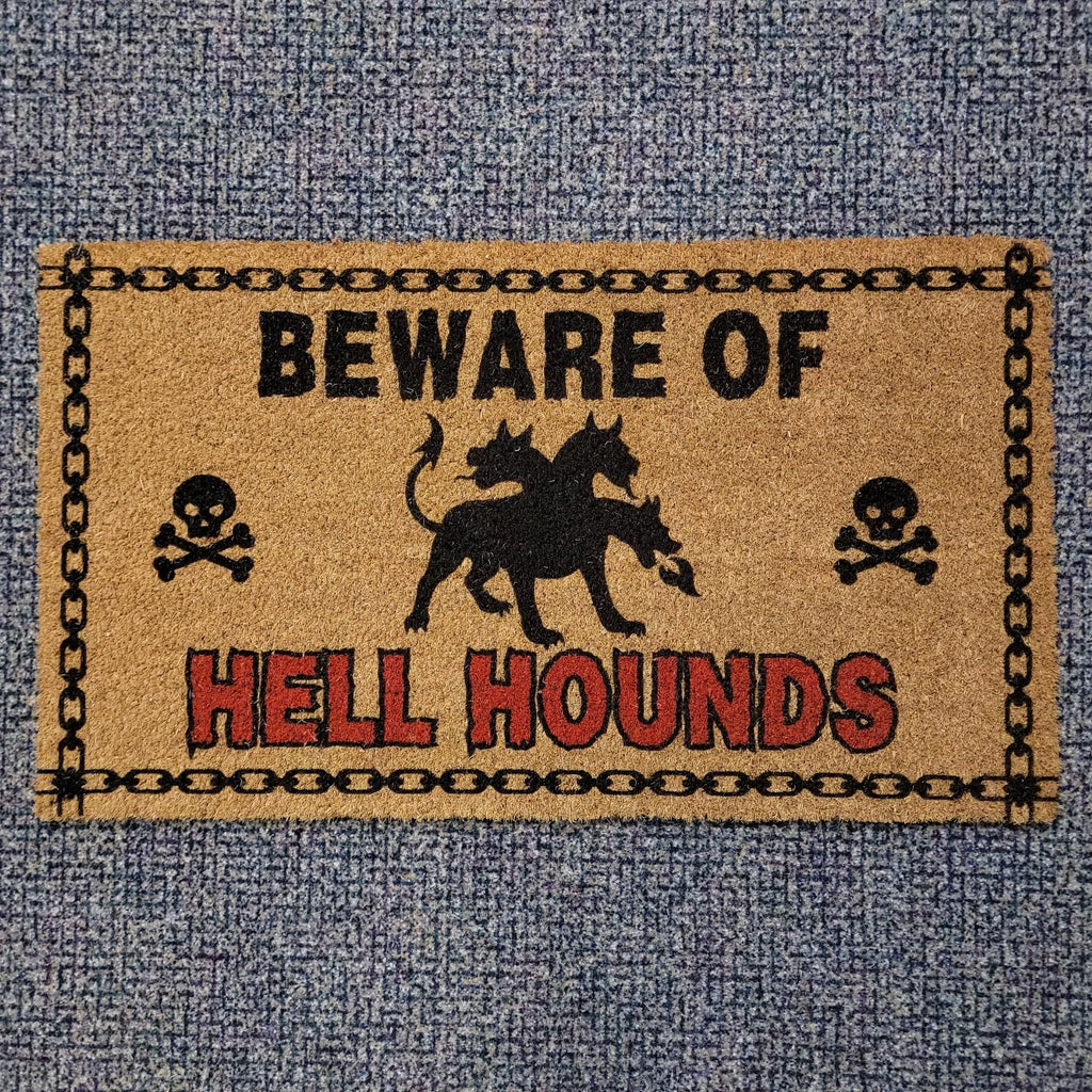 Doormats, Barkothica, dogs, Occult, gothic home decor, gothic decor, goth decor, Beware of Hell Hounds Doormat, darkothica