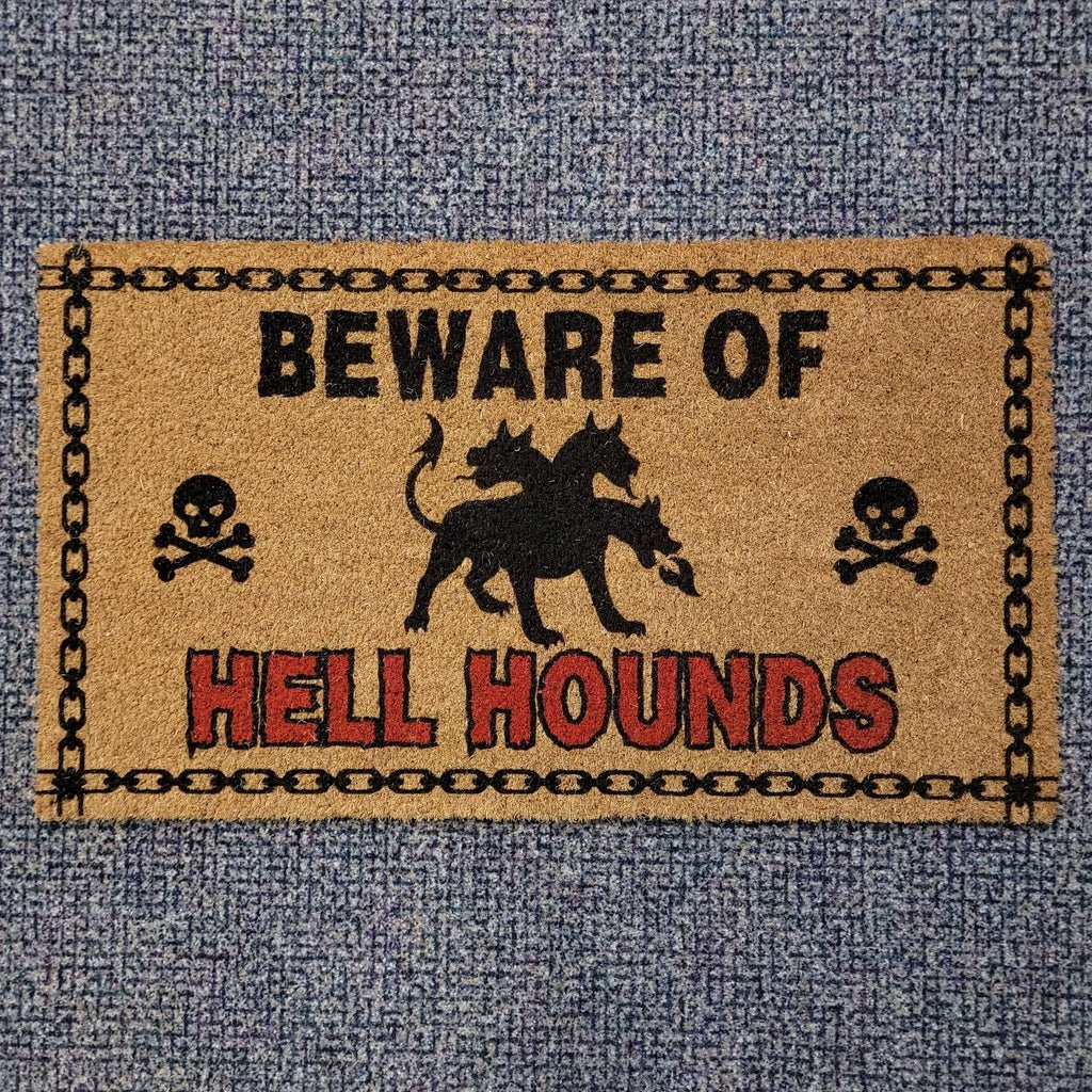 Doormats, Barkothica, dogs, Occult, gothic home decor, gothic decor, goth decor, Beware of Hell Hounds Doormat, darkothica