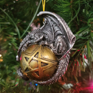 Ornament, Dragons, gothic home decor, gothic decor, goth decor, Dragon Pentagram Ball Ornament, darkothica
