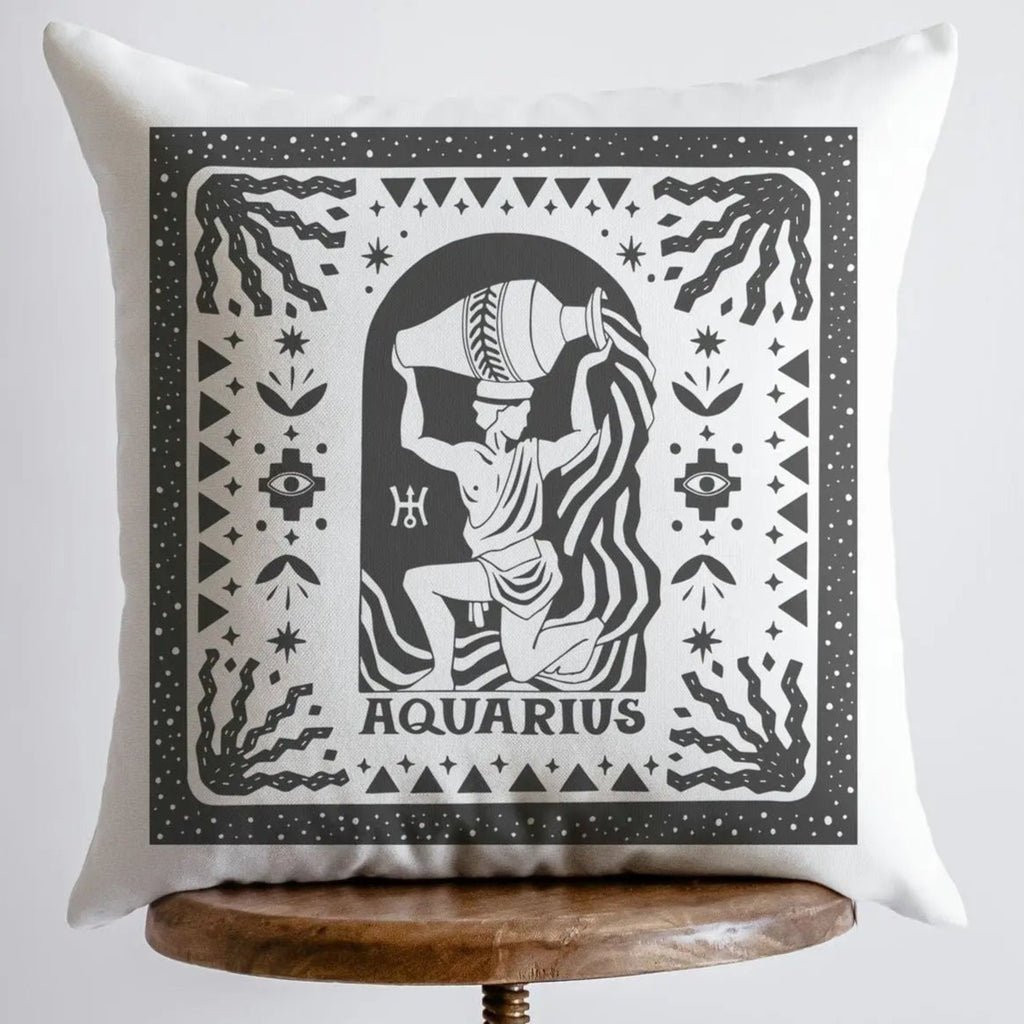 Pillow, bedding, Carro Brands Product, RETAILONLY, gothic home decor, gothic decor, goth decor, Aquarius | Zodiac Throw Pillow, darkothica