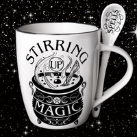 Mugs, Occult, RETAILONLY, gothic home decor, gothic decor, goth decor, Stirring Up Magic Mug & Spoon Set, darkothica