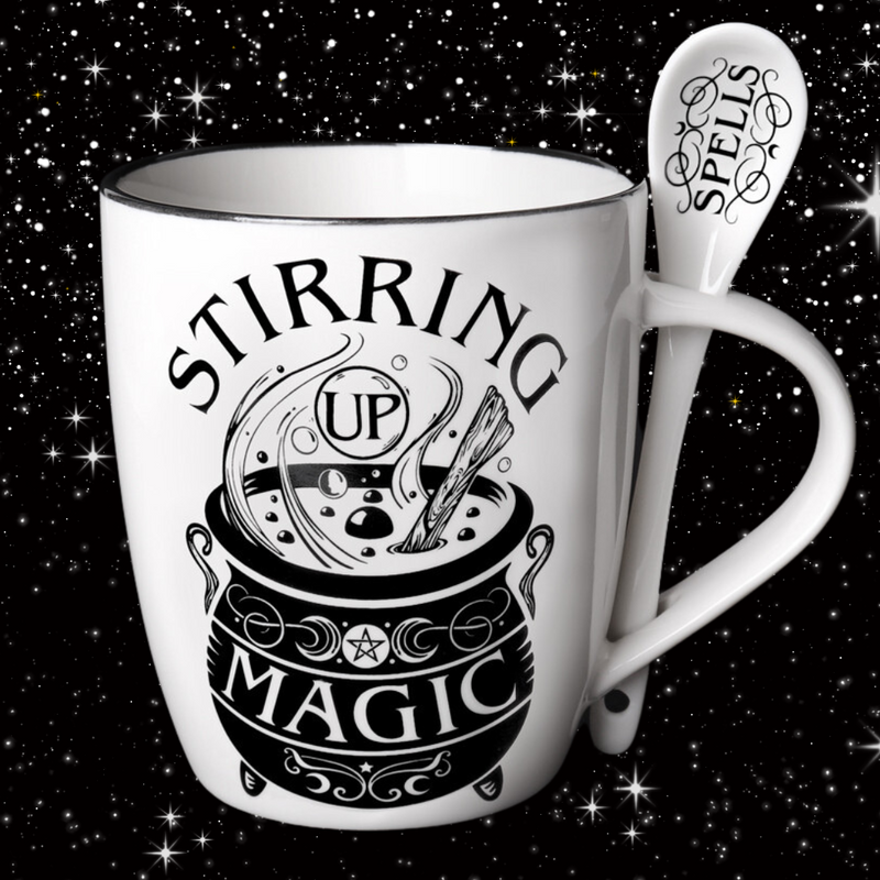 gothic home decor, gothic decor, goth decor, Stirring Up Magic Mug & Spoon Set, darkothica
