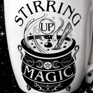 Mugs, Occult, RETAILONLY, gothic home decor, gothic decor, goth decor, Stirring Up Magic Mug & Spoon Set, darkothica