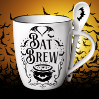 Mugs, Bats, RETAILONLY, gothic home decor, gothic decor, goth decor, Bat Brew Mug & Spoon, darkothica