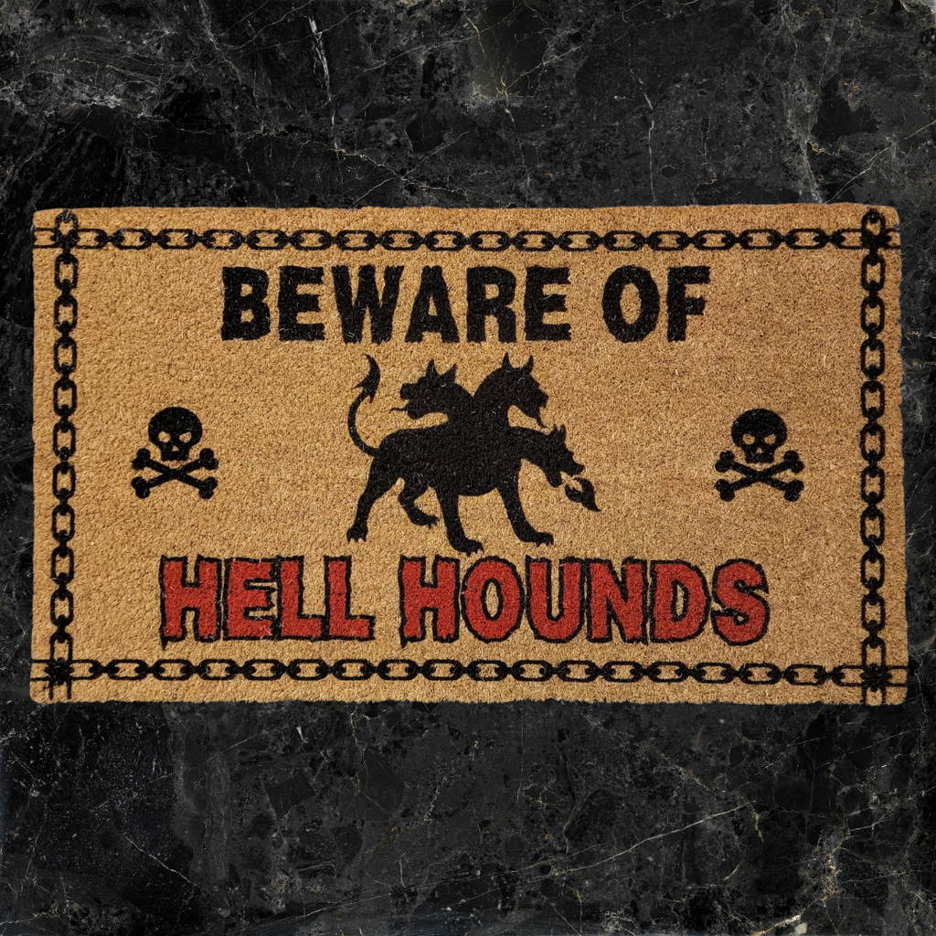 Doormats, Barkothica, dogs, Occult, gothic home decor, gothic decor, goth decor, Beware of Hell Hounds Doormat, darkothica