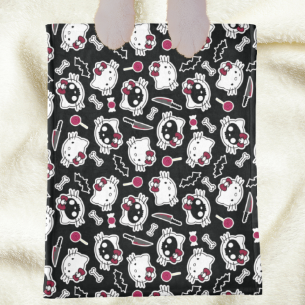bedding, Barkothica, cats, gothic home decor, gothic decor, goth decor, Hello KILLy Minky Blanket - Black, darkothica