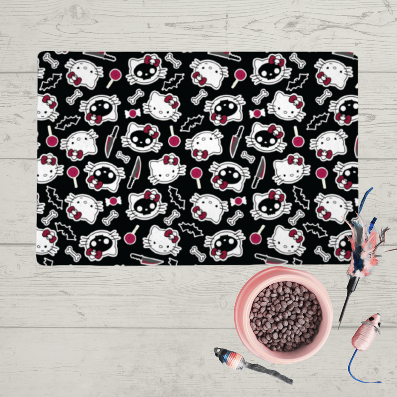 gothic home decor - gothic decor -  Hello KILLy Food Mat - Black - High Quality Pet Bowl Mats from DARKOTHICA® Shop now at DARKOTHICA®Barkothica, cats