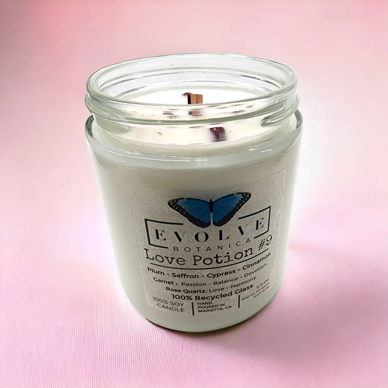 CANDLES, Candle, Carro Brands Product, RETAILONLY, gothic home decor, gothic decor, goth decor, Wood Wick Crystal Soy Candle - Love Potion #9 (Rose Quartz & Garnet), darkothica