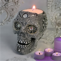 gothic home decor, gothic decor, goth decor, Beaded Skull Tealight Candle Holder, darkothica