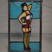Wall Art & Decor, stained glass, gothic home decor, gothic decor, goth decor, Pin-up Model Stained Glass Panel, darkothica