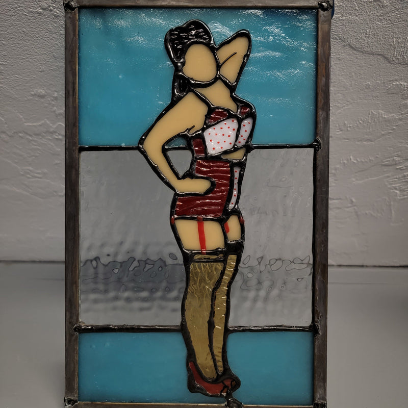 Wall Art & Decor, stained glass, gothic home decor, gothic decor, goth decor, Pin-up Model Stained Glass Panel, darkothica