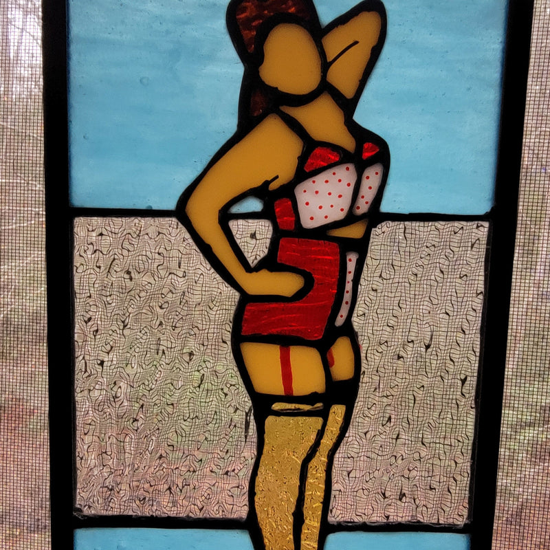 Wall Art & Decor, stained glass, gothic home decor, gothic decor, goth decor, Pin-up Model Stained Glass Panel, darkothica
