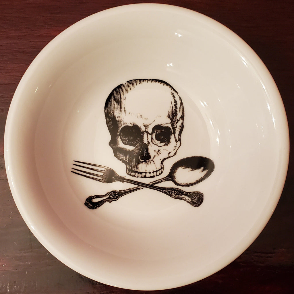 dish, RETAILONLY, Skulls/Skeletons, gothic home decor, gothic decor, goth decor, Skull & Cross Utensils Small Bowl, darkothica
