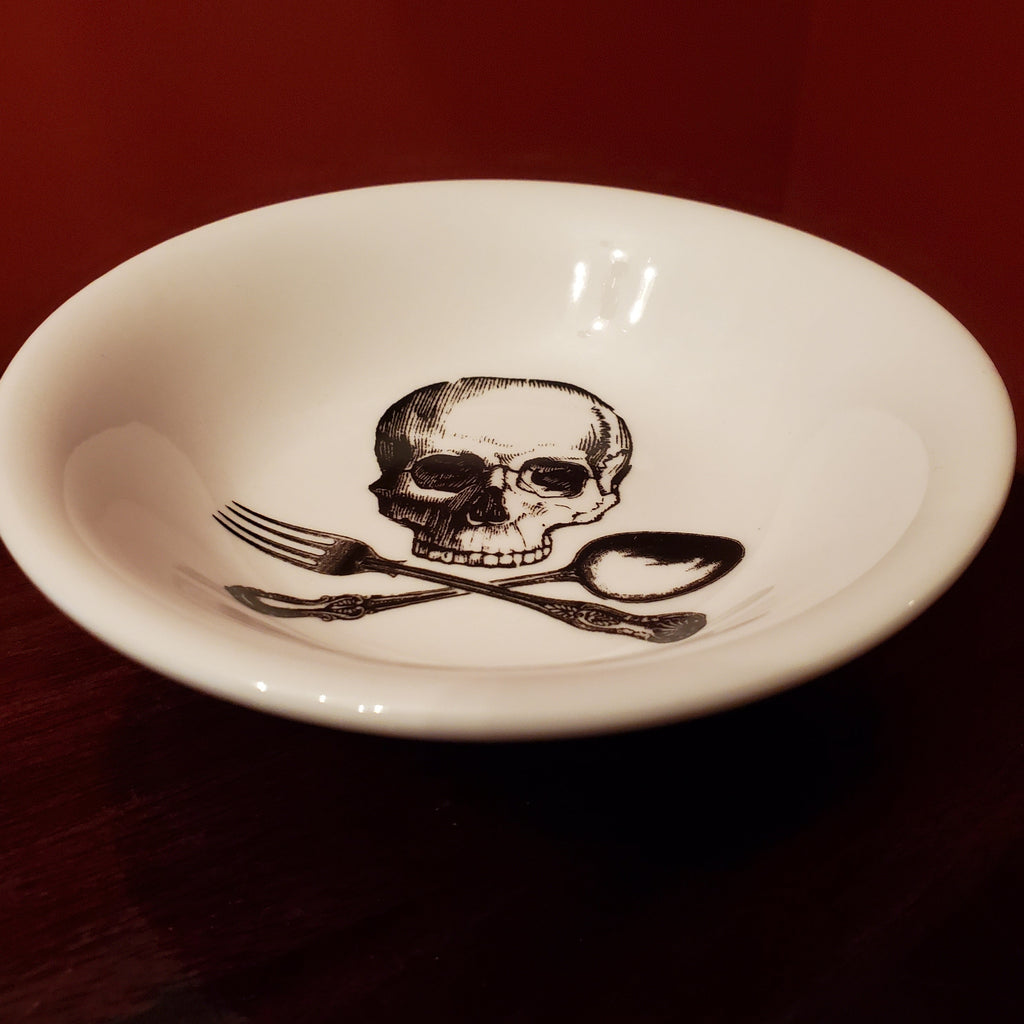 dish, RETAILONLY, Skulls/Skeletons, gothic home decor, gothic decor, goth decor, Skull & Cross Utensils Small Bowl, darkothica