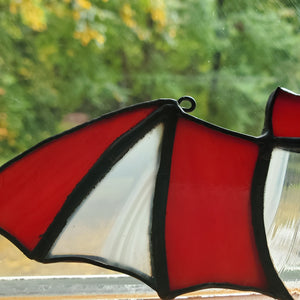 Wall Art & Decor, Bats, RETAILONLY, stained glass, gothic home decor, gothic decor, goth decor, Red & Clear Stained Glass Bat, darkothica