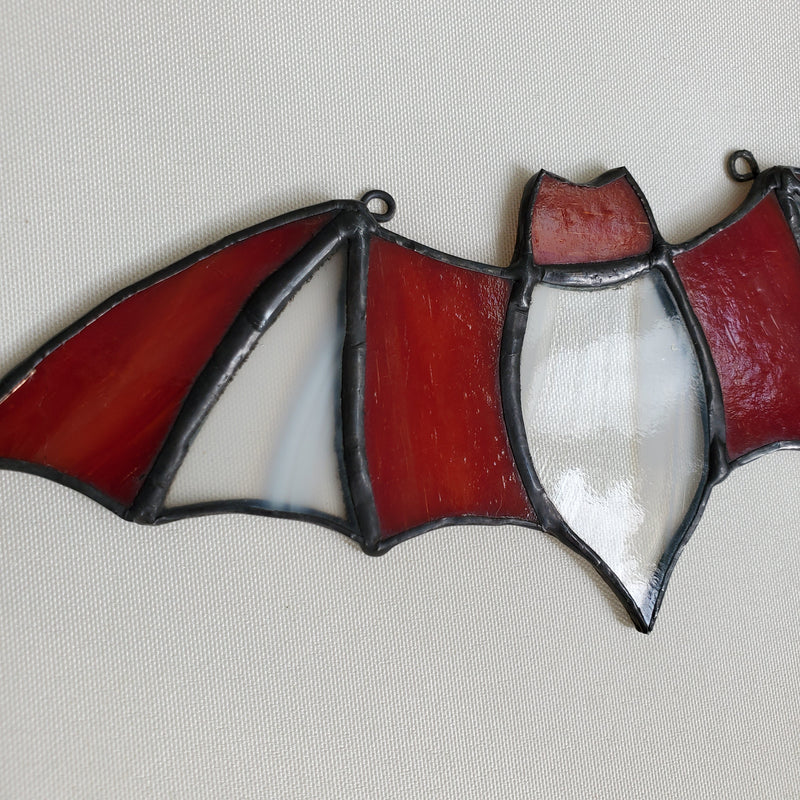 gothic home decor, gothic decor, goth decor, Red & Clear Stained Glass Bat, darkothica