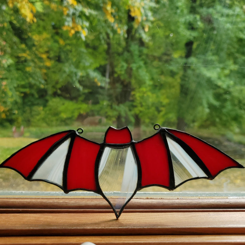 Wall Art & Decor, Bats, RETAILONLY, stained glass, gothic home decor, gothic decor, goth decor, Red & Clear Stained Glass Bat, darkothica