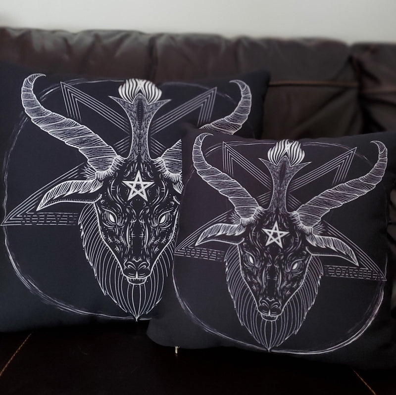 gothic home decor, gothic decor, goth decor, Baphomet Pillow - 14" x 14" - Polyester, darkothica