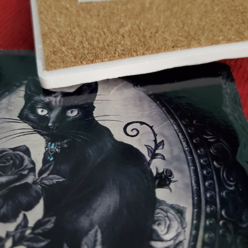 gothic home decor - gothic decor -  Cat & Rose Coasters - High Quality Tabletop & Statuary from DARKOTHICA® Shop now at DARKOTHICA®RETAILONLY