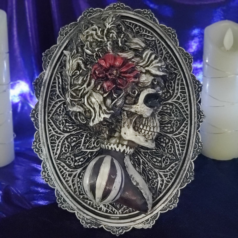 Gothic Skeleton Cameo Cabochons - Grey Resin Flat Back 25x18mm (2 Pieces)