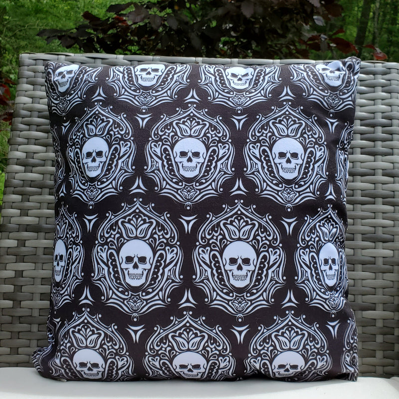 gothic home decor - gothic decor -  Outdoor Skull Pillow-Black & White-16" x 16" - High Quality Pillow from DARKOTHICA® Shop now at DARKOTHICA®bedding, Skulls/Skeletons