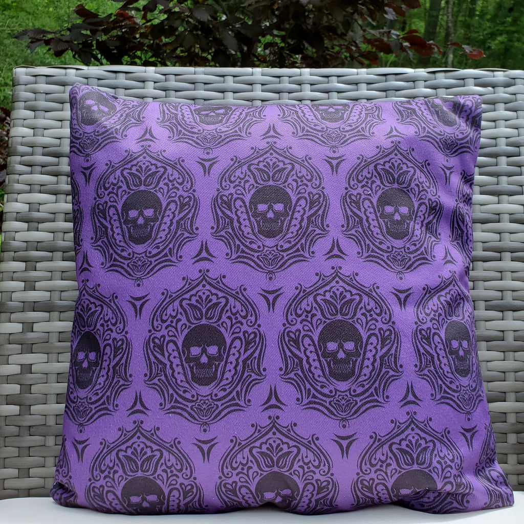 Pillow, bedding, Skulls/Skeletons, gothic home decor, gothic decor, goth decor, Outdoor Skull Pillow-Purple, darkothica