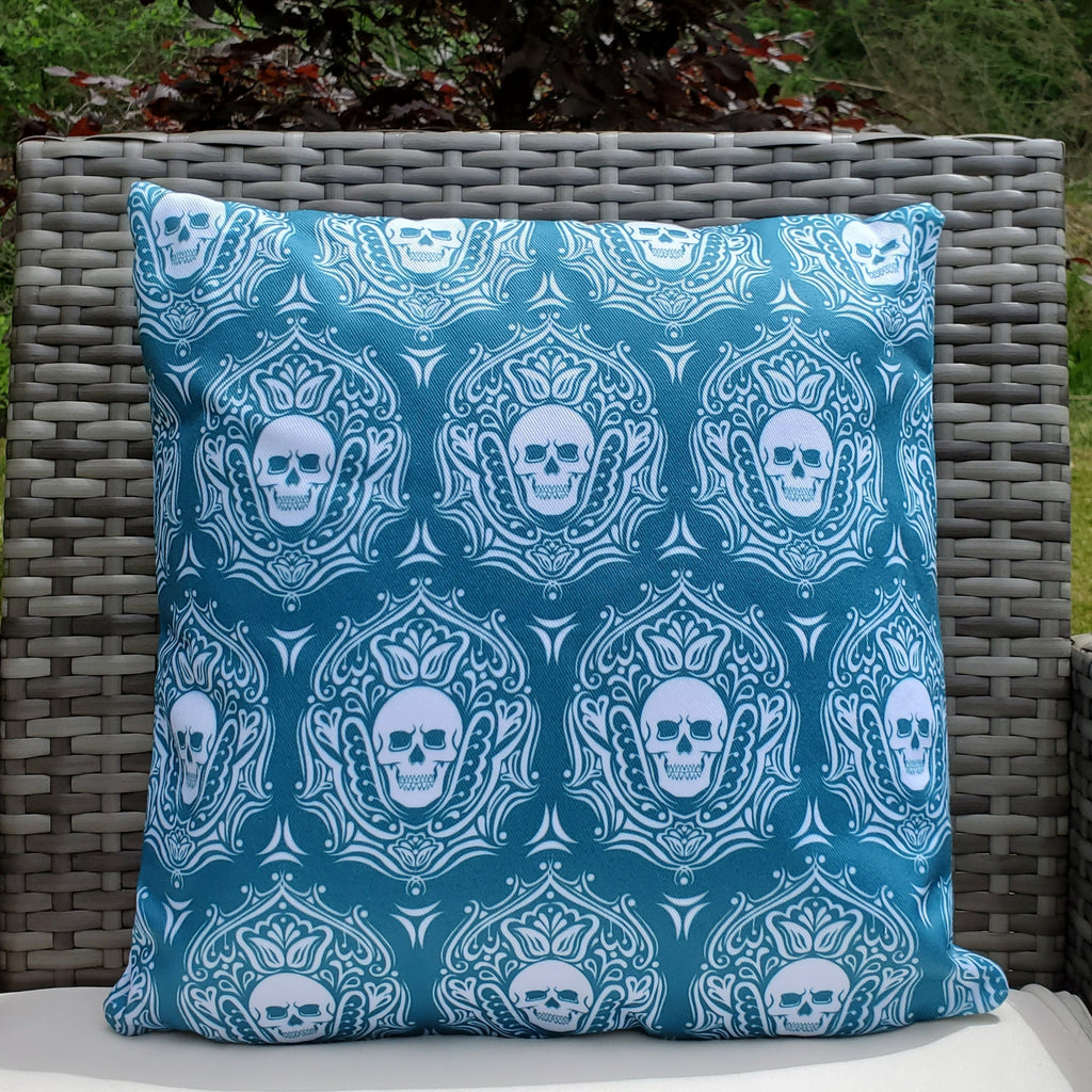 gothic home decor - gothic decor -  Outdoor Skull Pillow-Blue - High Quality Pillow from DARKOTHICA® Shop now at DARKOTHICA®bedding, Skulls/Skeletons