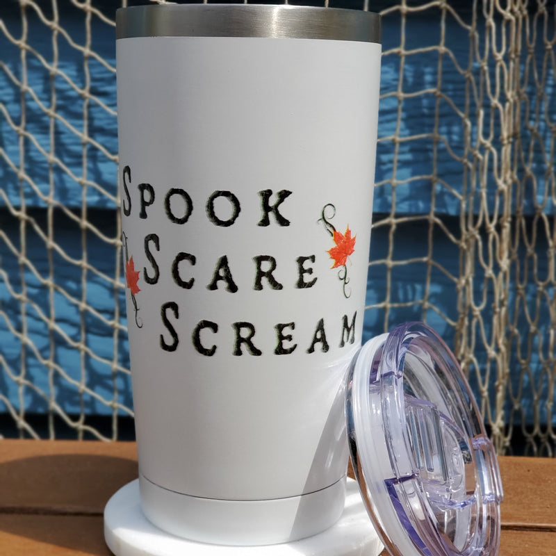 coffee mug, Horror, gothic home decor, gothic decor, goth decor, Spook Scare Scream Tumbler-White, darkothica