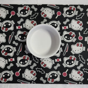 gothic home decor - gothic decor -  Hello KILLy Food Mat - Black - High Quality Pet Bowl Mats from DARKOTHICA® Shop now at DARKOTHICA®Barkothica, cats