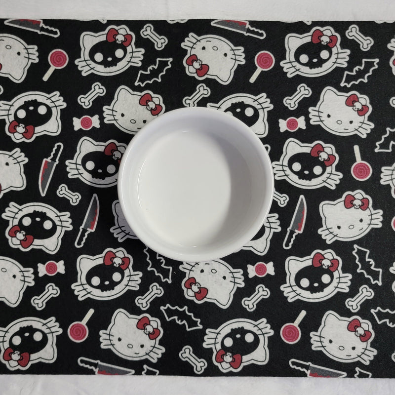 gothic home decor - gothic decor -  Hello KILLy Food Mat - Black - High Quality Pet Bowl Mats from DARKOTHICA® Shop now at DARKOTHICA®Barkothica, cats