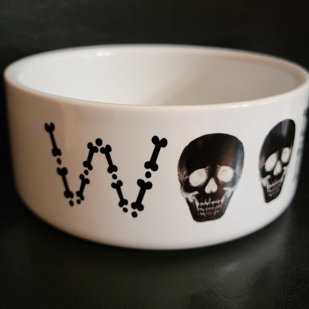 Pet Supplies, Barkothica, dogs, gothic home decor, gothic decor, goth decor, Skull & Bones Woof Bowl, darkothica