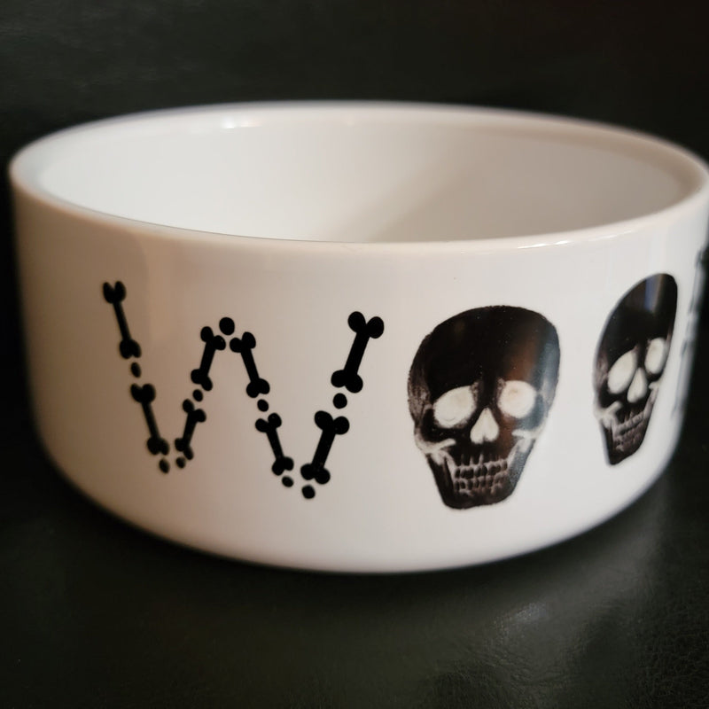 Pet Supplies, Barkothica, dogs, gothic home decor, gothic decor, goth decor, Skull & Bones Woof Bowl, darkothica