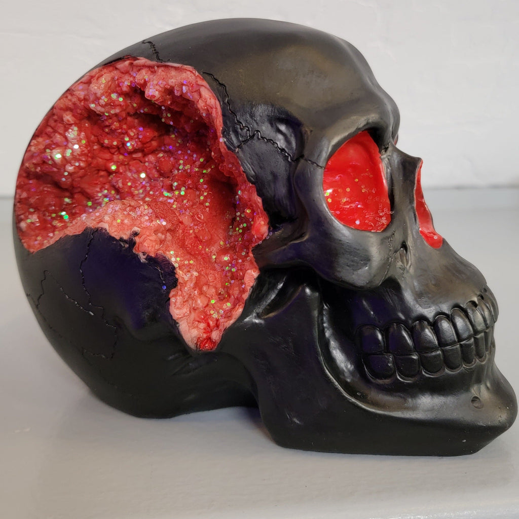 gothic home decor - gothic decor -  Faux Geode Black Skull-Red - High Quality Tabletop & Statuary from DARKOTHICA® Shop now at DARKOTHICA®RETAILONLY, Skulls/Skeletons