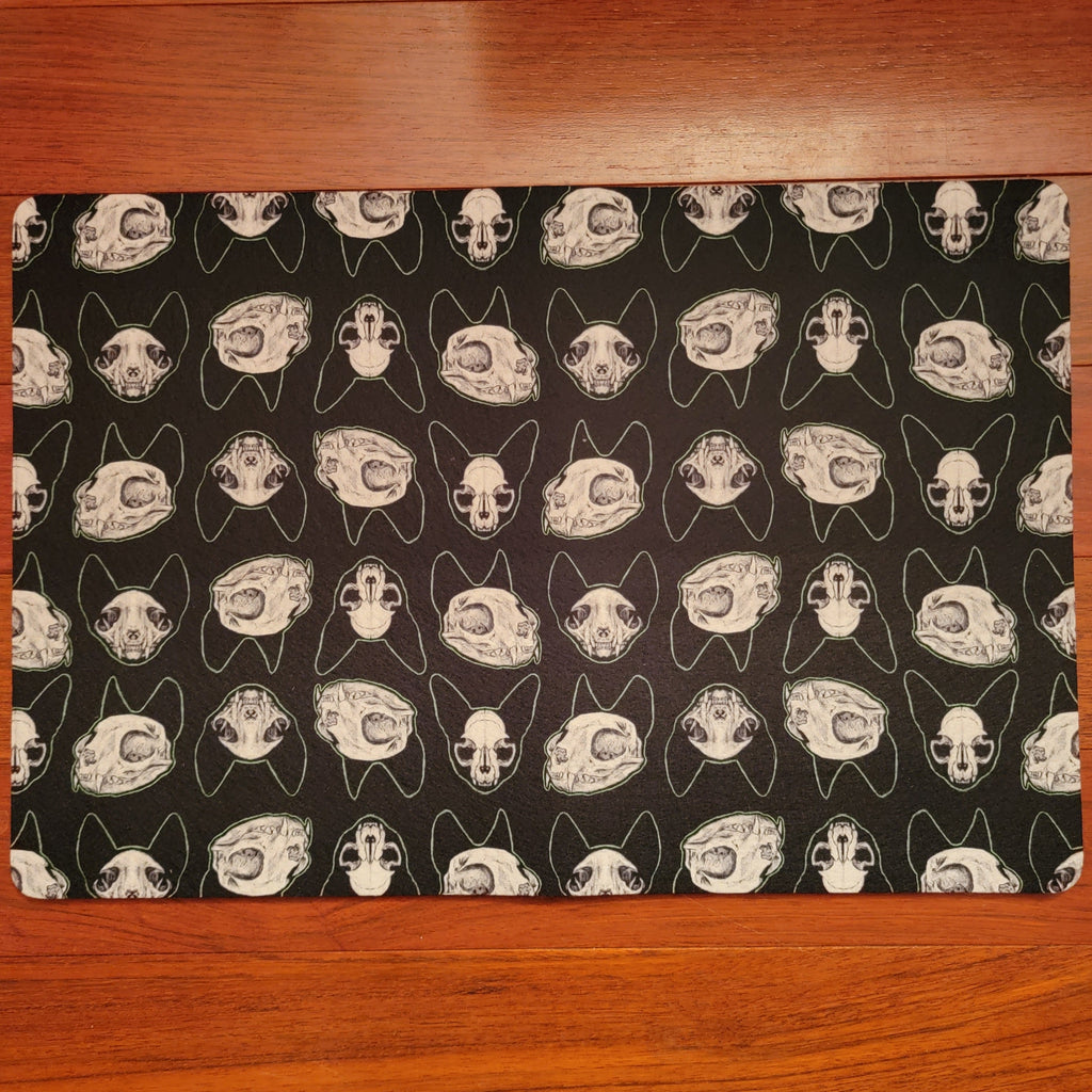 Pet Bowl Mats, Barkothica, cats, gothic home decor, gothic decor, goth decor, Cat Skulls Food Mat, darkothica
