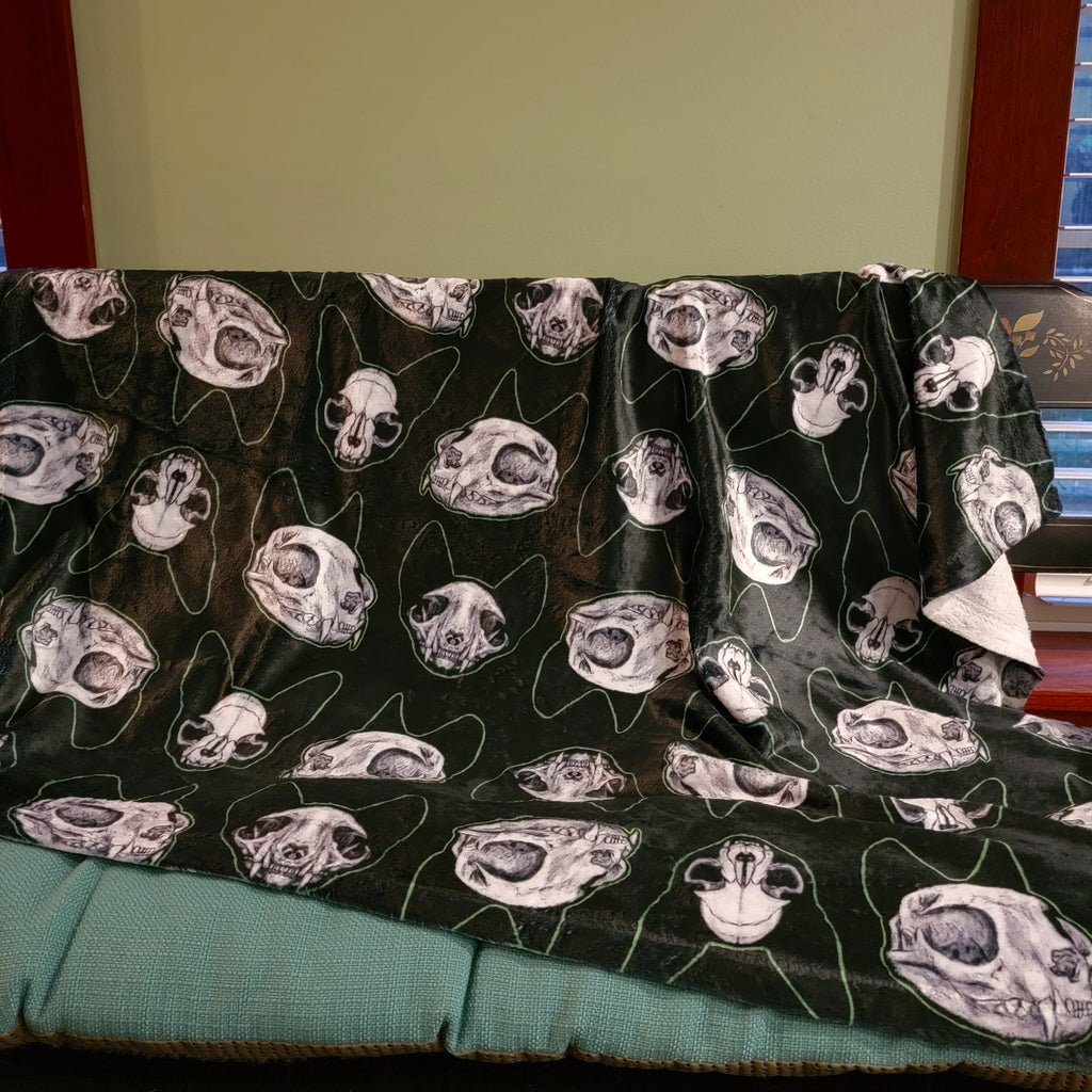 bedding, Barkothica, cats, gothic home decor, gothic decor, goth decor, Cat Skulls Minky Blanket, darkothica