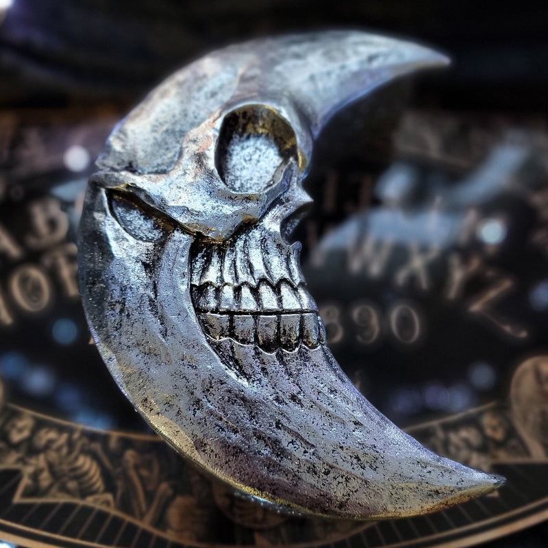 Tabletop & Statuary, RETAILONLY, Skulls/Skeletons, gothic home decor, gothic decor, goth decor, Crescent Moon Skull Box-Silver, darkothica