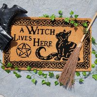 Doormats, RETAILONLY, Wiccan, gothic home decor, gothic decor, goth decor, A Witch Lives Here Doormat, darkothica