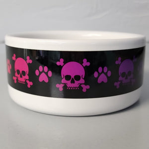 Pet Bowls, Feeders & Waterers, Barkothica, cats, dogs, gothic home decor, gothic decor, goth decor, Rainbow Skull & Crossbones Bowl-Black Background-9 oz. cat bowl, darkothica