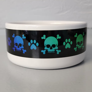 Pet Bowls, Feeders & Waterers, Barkothica, cats, dogs, gothic home decor, gothic decor, goth decor, Rainbow Skull & Crossbones Bowl-Black Background-9 oz. cat bowl, darkothica