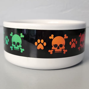 Pet Bowls, Feeders & Waterers, Barkothica, cats, dogs, gothic home decor, gothic decor, goth decor, Rainbow Skull & Crossbones Bowl-Black Background-9 oz. cat bowl, darkothica