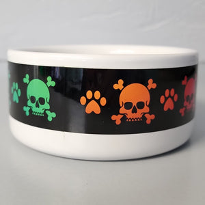 gothic home decor - gothic decor -  Rainbow Skull & Crossbones Bowl-Black Background-9 oz. cat bowl - High Quality Pet Bowls, Feeders & Waterers from DARKOTHICA® Shop now at DARKOTHICA®Barkothica, cats, dogs