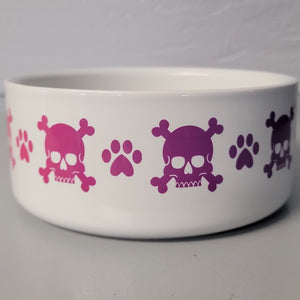 Pet Bowls, Feeders & Waterers, Barkothica, cats, dogs, gothic home decor, gothic decor, goth decor, Rainbow Skull & Crossbones Bowl - White Background, darkothica