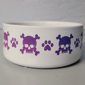 Pet Bowls, Feeders & Waterers, Barkothica, cats, dogs, gothic home decor, gothic decor, goth decor, Rainbow Skull & Crossbones Bowl - White Background, darkothica