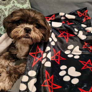 bedding, Barkothica, cats, Occult, gothic home decor, gothic decor, goth decor, Pentagram & Paw Minky Blanket - Red, darkothica
