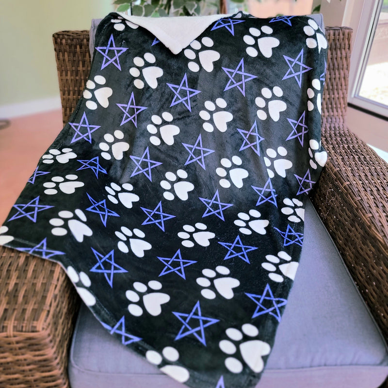 bedding, Barkothica, cats, Occult, gothic home decor, gothic decor, goth decor, Pentagram & Paw Minky Blanket - Periwinkle Purple, darkothica
